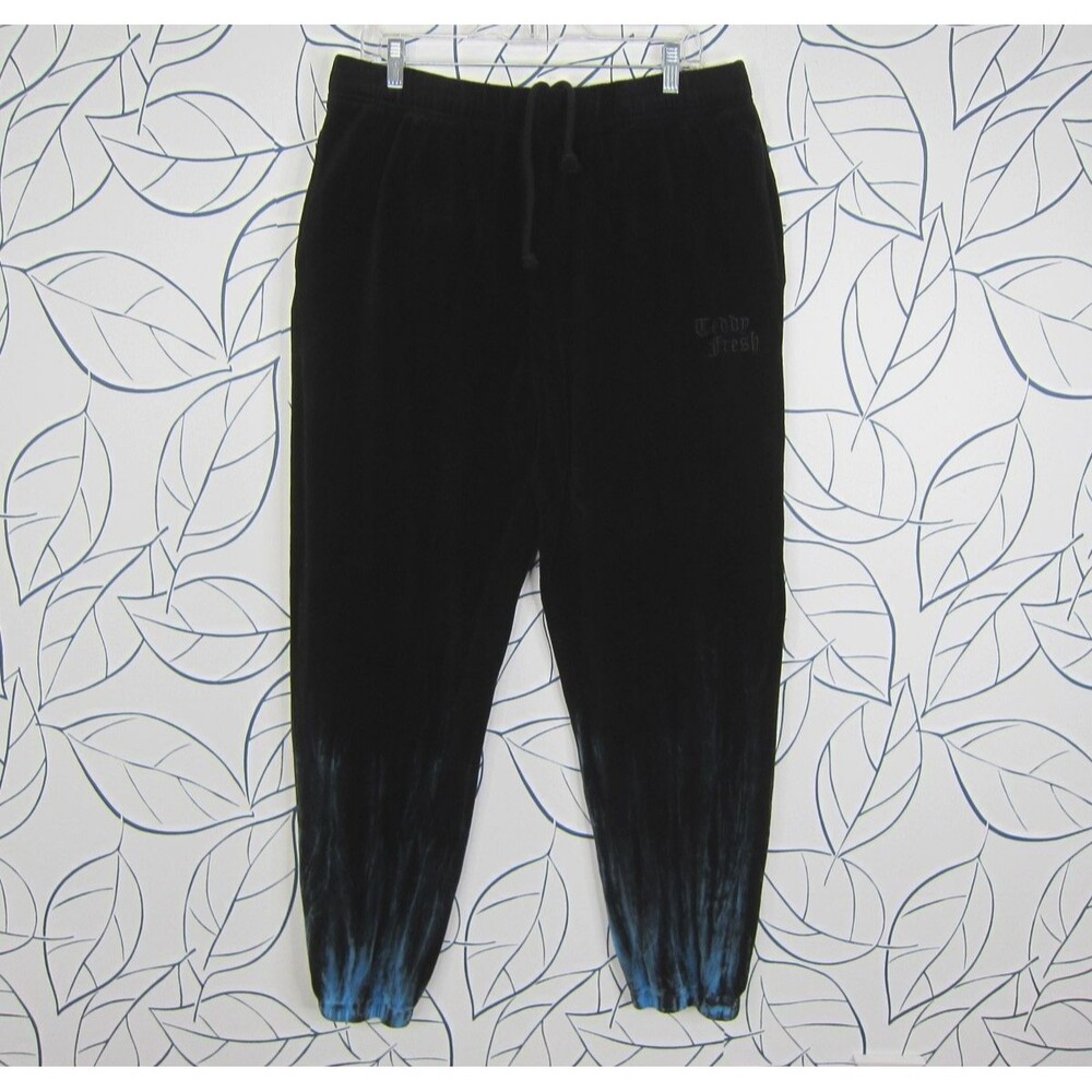 Teddy Fresh Black & Blue Tie Dye Velour Joggers Sweatpants Men's Size L
